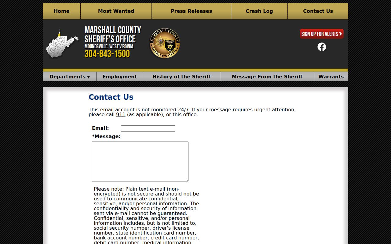 Marshall County Sheriff arrest record contact form