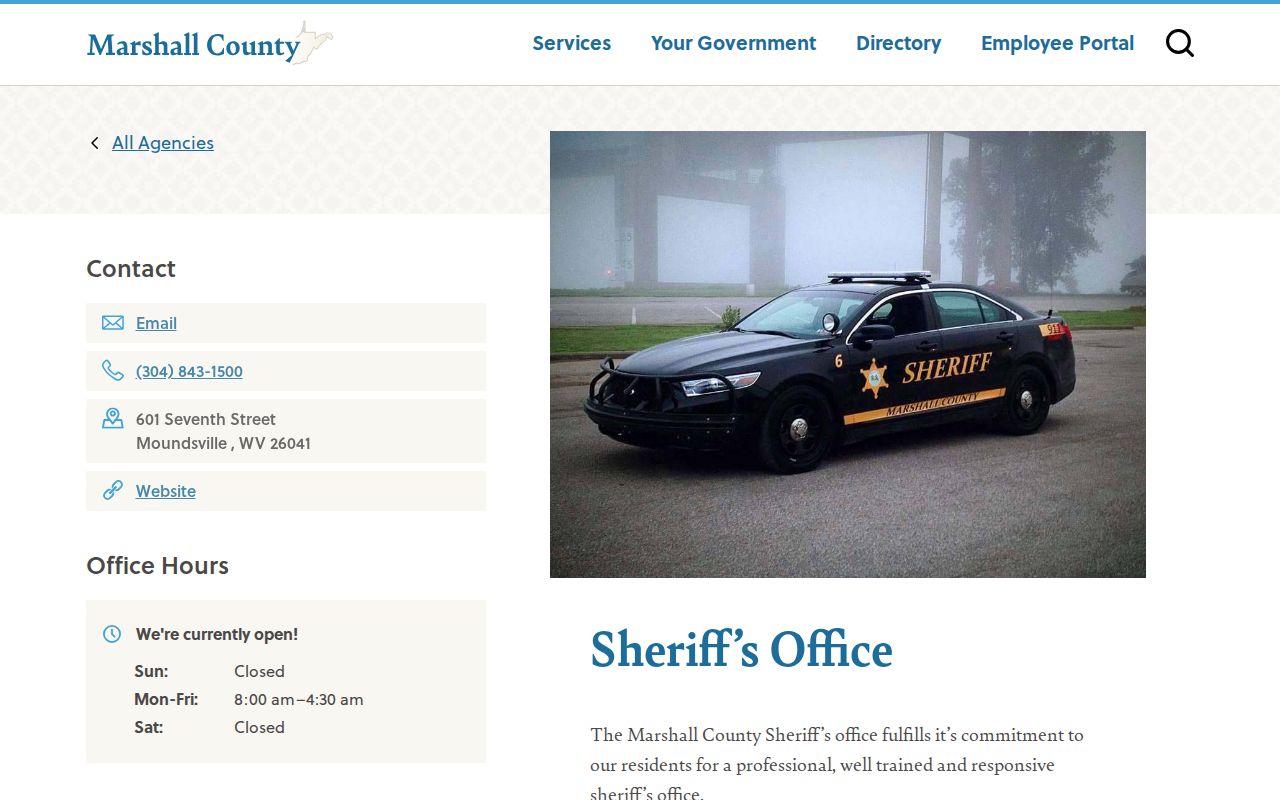 Marshall County sheriff criminal record office page